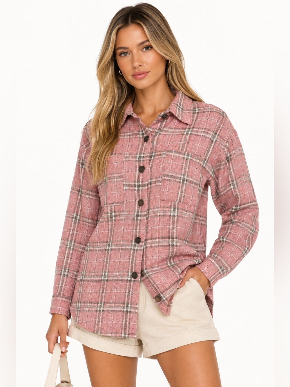 158.75$ NWT Halara Plaid Pink Button-Up Women's Top